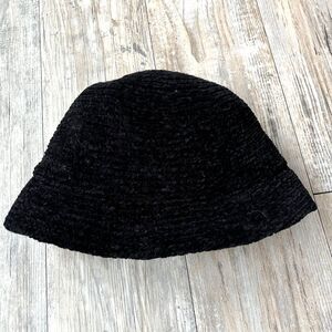 Vintage Crochet Knit Bucket Hat Black Cute Cottagecore Anthropologie Boho Earthy